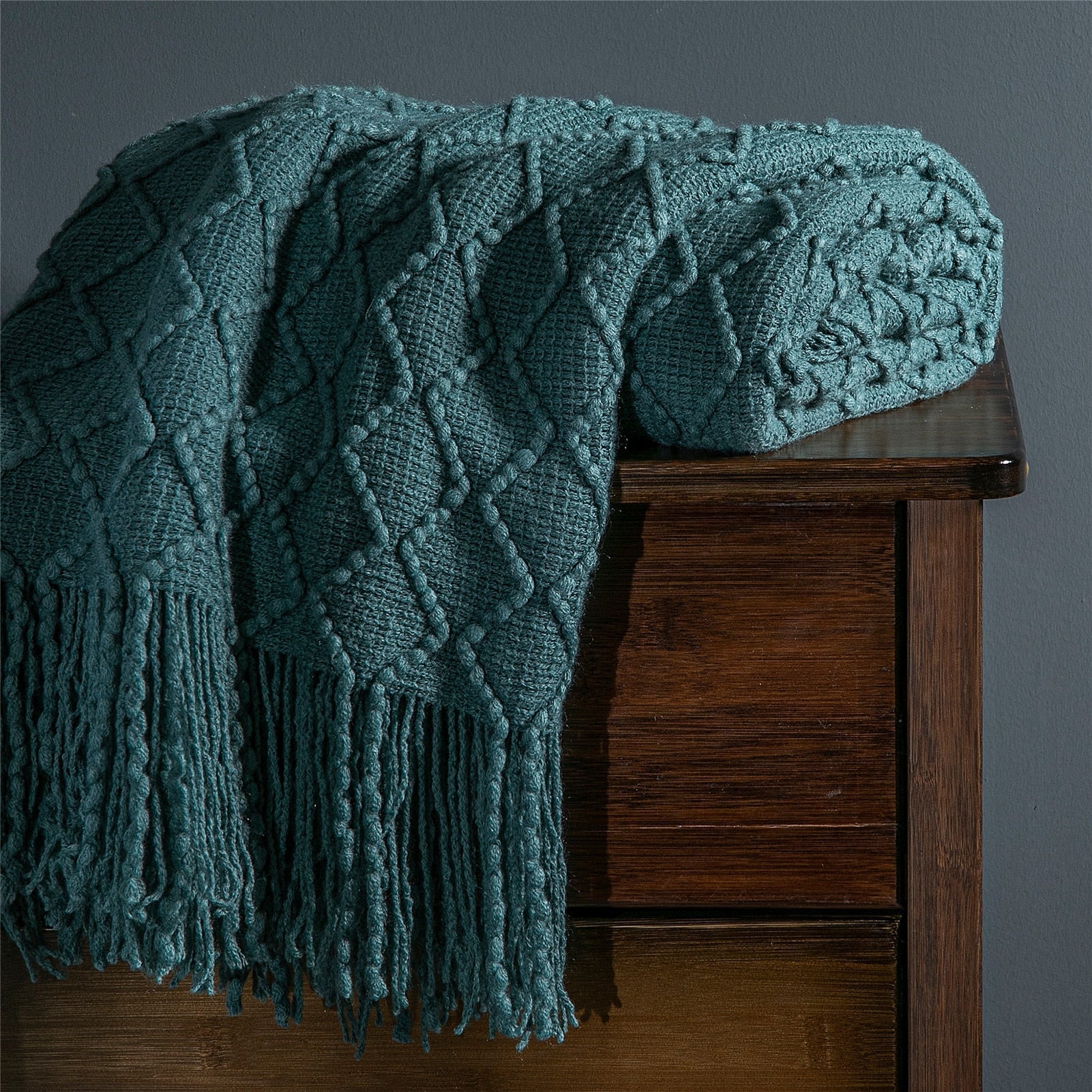 Warm Navy Blue Knitted Blanket For Winter