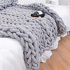 Chunky Light Gray Chenille Knitted Blanket