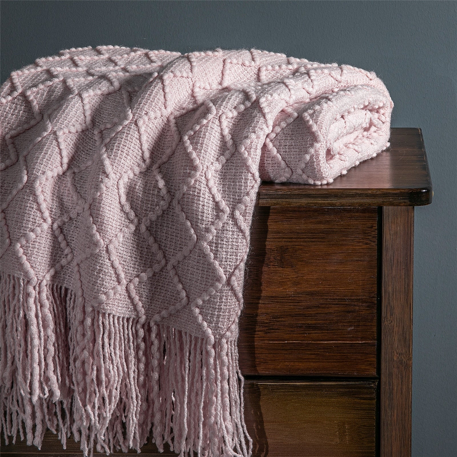 Warm Pale Pink Knitted Blanket For Winter