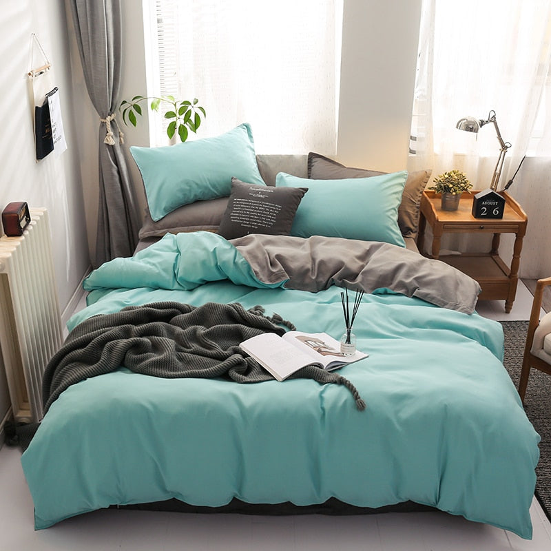 Light Blue and Gray Reversible Bedding Set