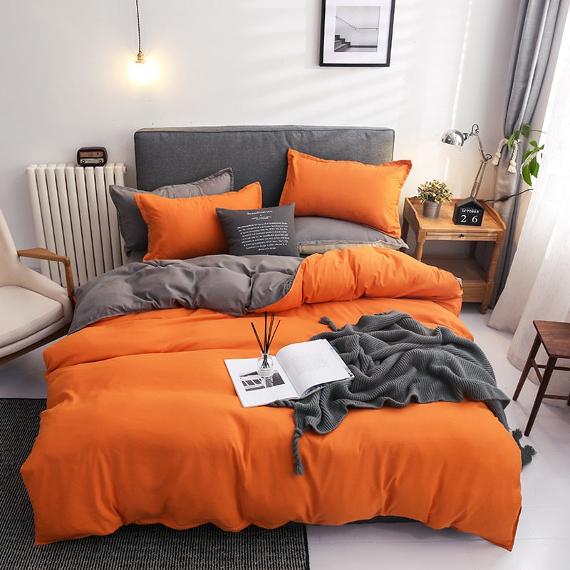 Orange and Gray Reversible Bedding Set