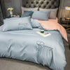 Plain Bedding Set with Blue and Pink Embroidered Script