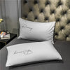 Plain Bedding Set with Light Gray and Dark Gray Embroidered Writing