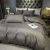 Plain Bedding Set with Gray Embroidered Script