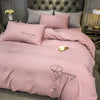 Plain Bedding Set with Embroidered Powder Pink Script