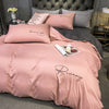 Plain Bedding Set with Pink and Black Embroidered Script