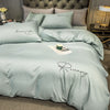 Plain Bedding Set with Embroidered Writing Green/Grey