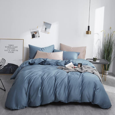 100% Cotton Plain Bedding Set Blue