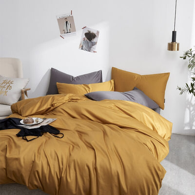 100% Cotton Plain Bedding Set Yellow