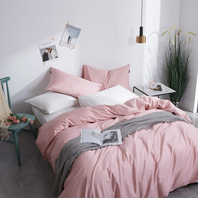 100% Cotton Plain Bedding Set Pink