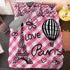 Paris Rose Checkered Duvet Cover