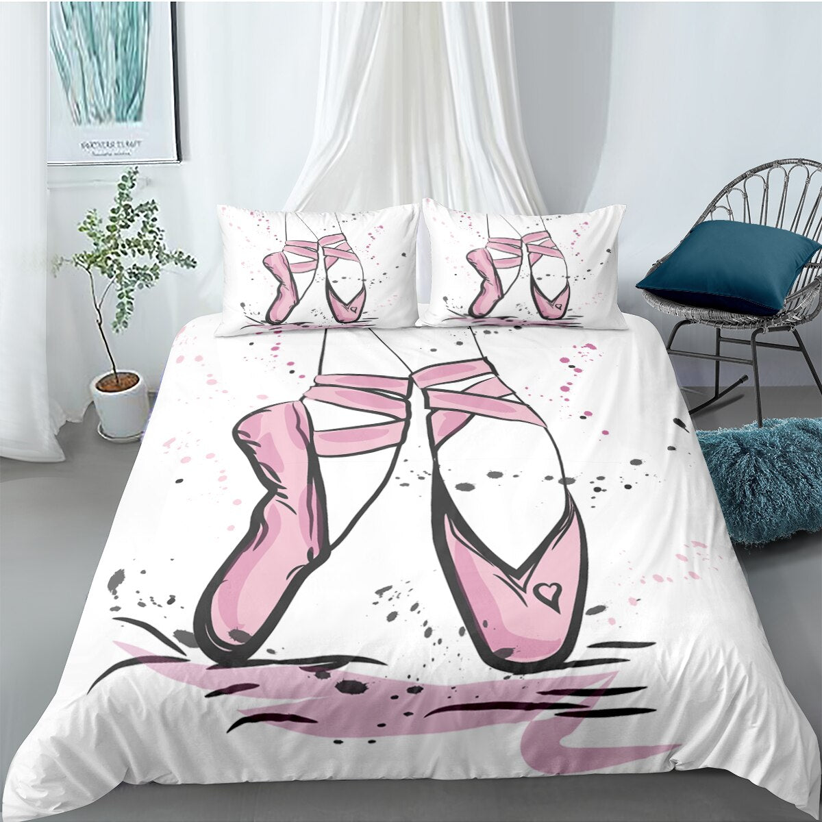 White Duvet Cover Pink Ballet Slippers