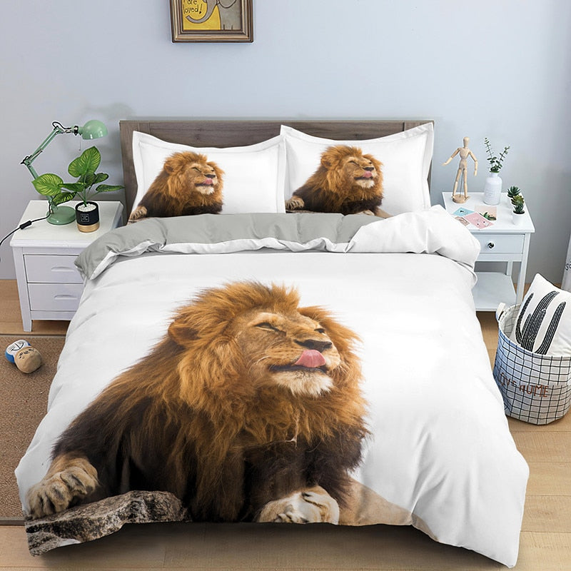 Lion White Duvet Cover