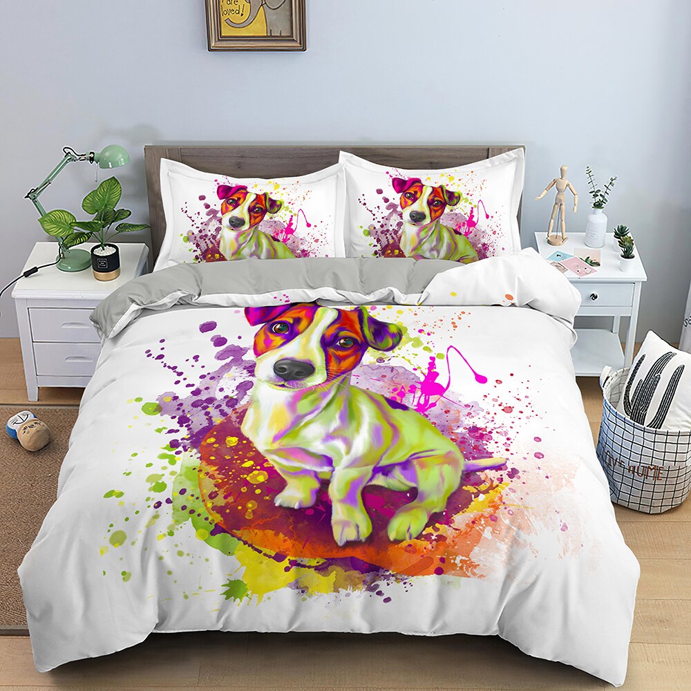White Duvet Cover Russell Terrier Multicolored