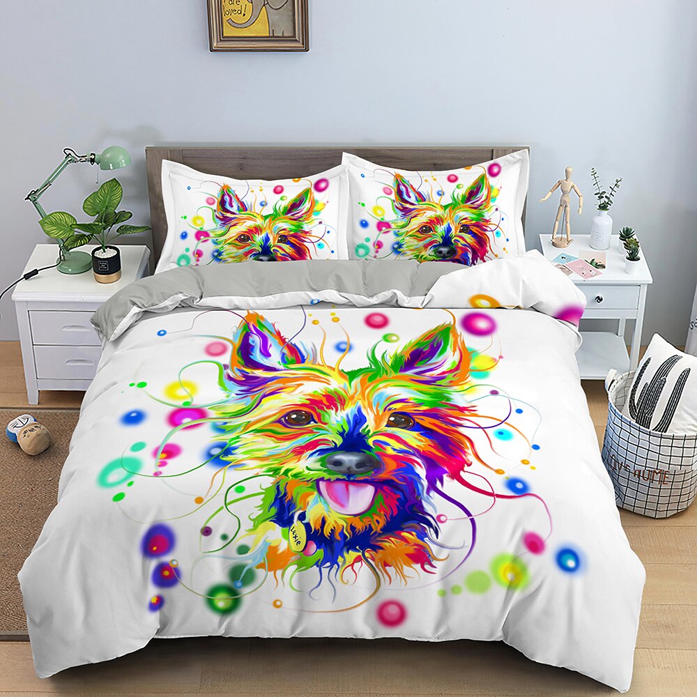 White Yorkshire Terrier Multicolored Duvet Cover