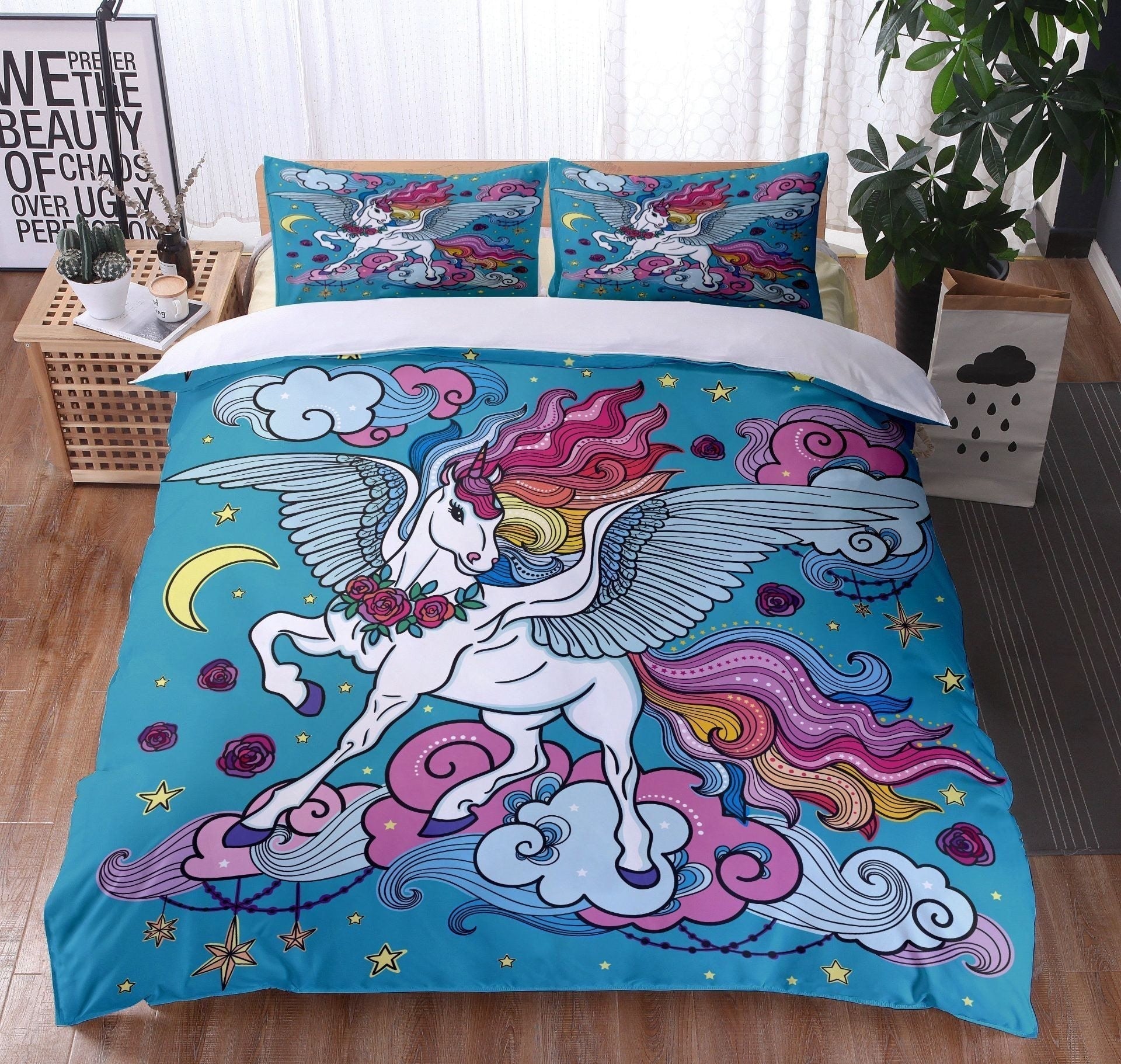 Magical Unicorn Blue Duvet Cover