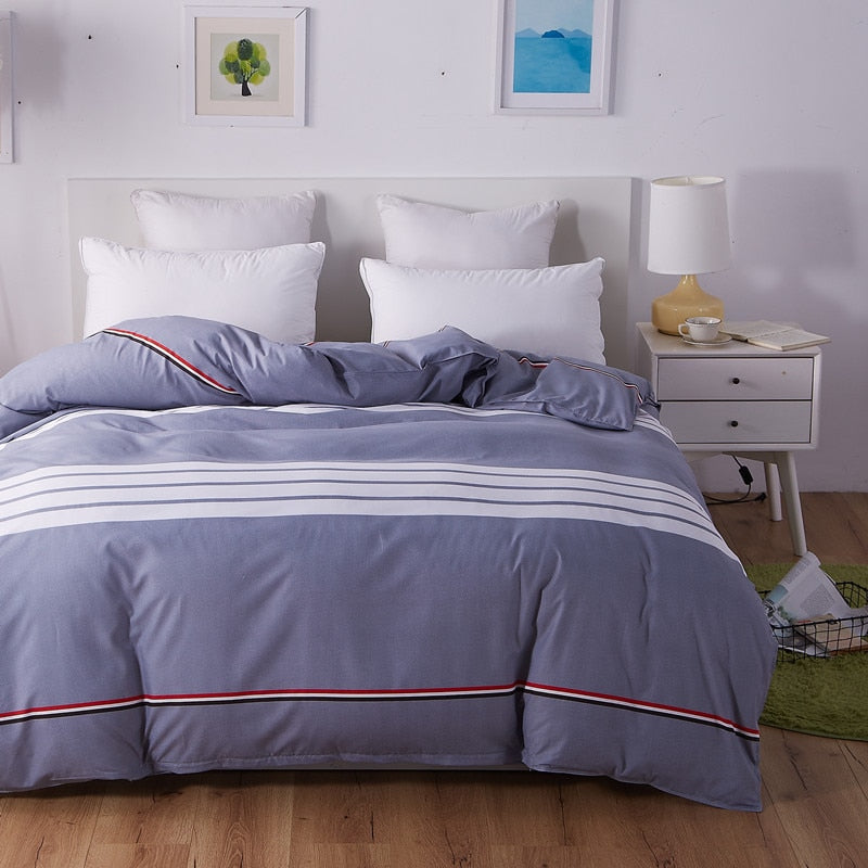 Blue Duvet Cover White Stripes