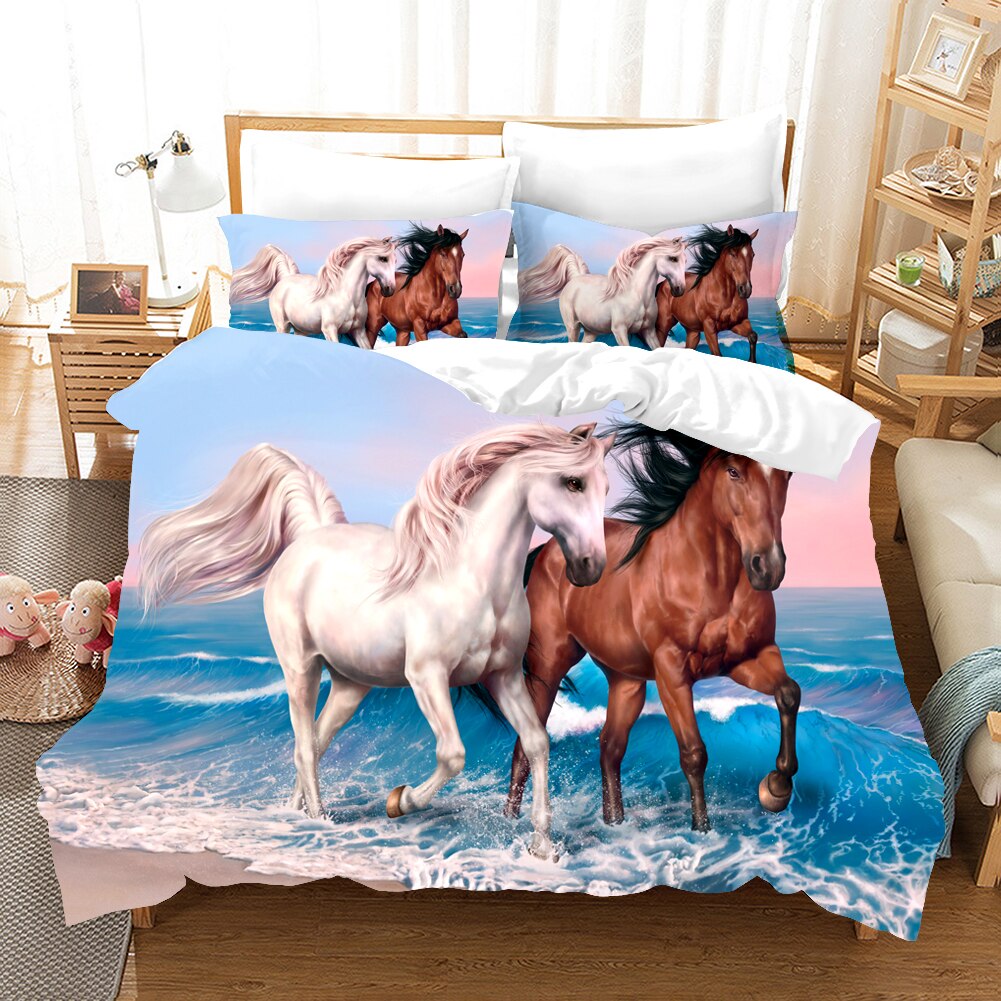 White And Brown Horses Duvet Cover