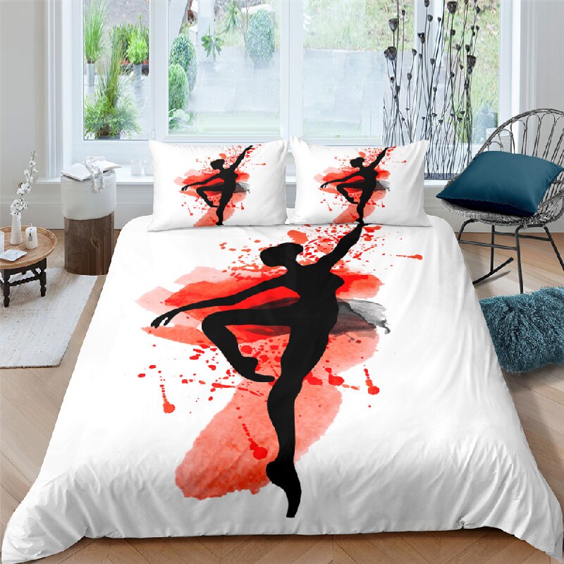 Ballet Dancer And Red Painting Duvet Cover