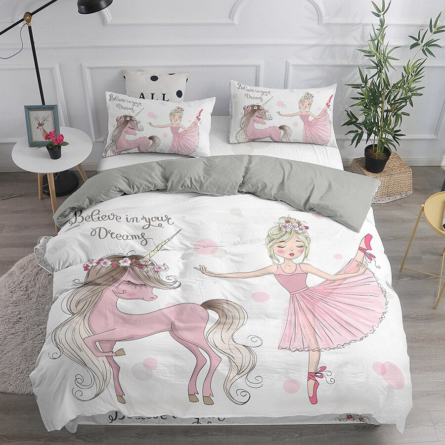 Dancer Duvet Cover With Her Pink Unicorn