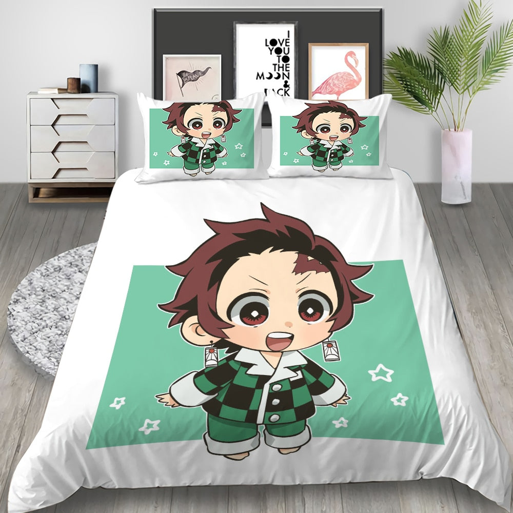 White And Green Demon Slayer Duvet Cover