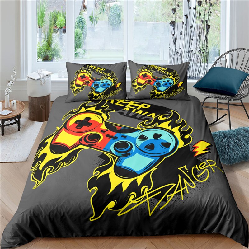 Gray Duvet Cover Video Game Controller