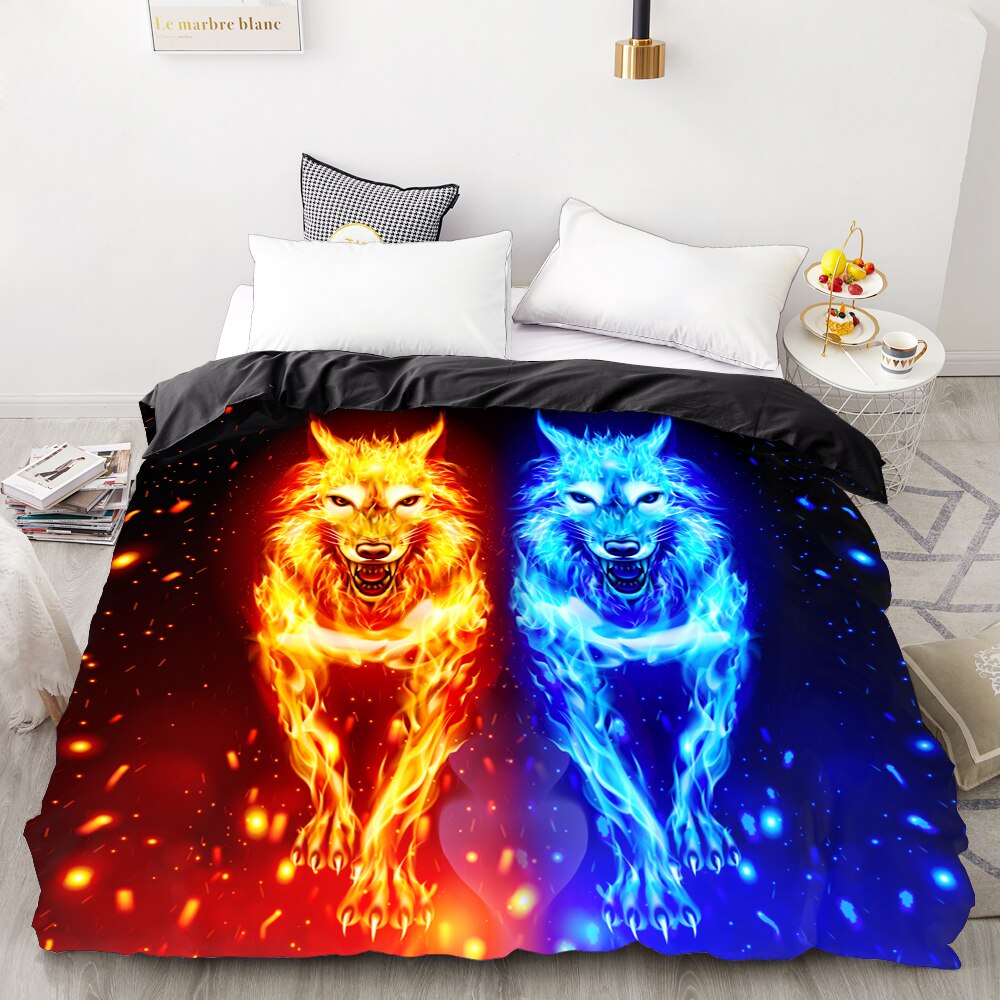 Blue And Orange Wolf Duvet Cover