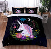 Flower Unicorn Black Duvet Cover