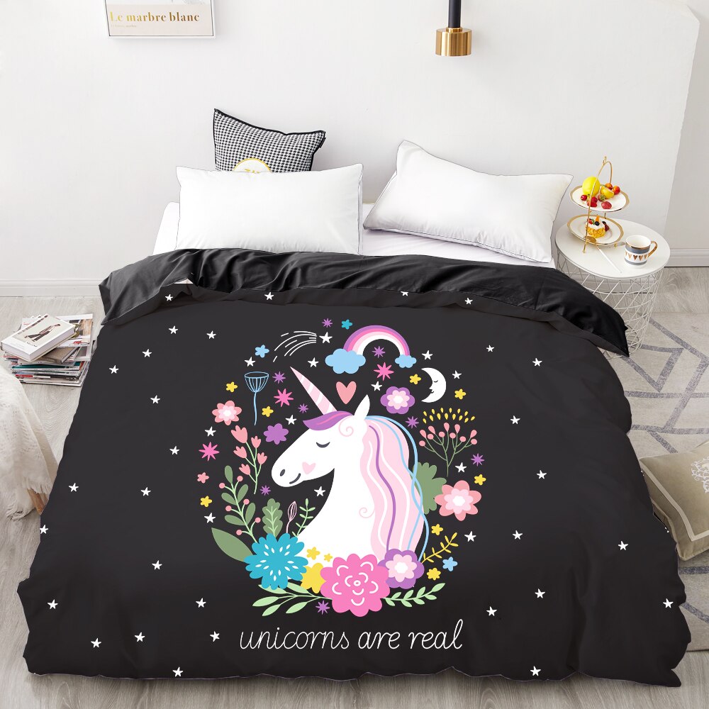 Magical Unicorn Black Duvet Cover