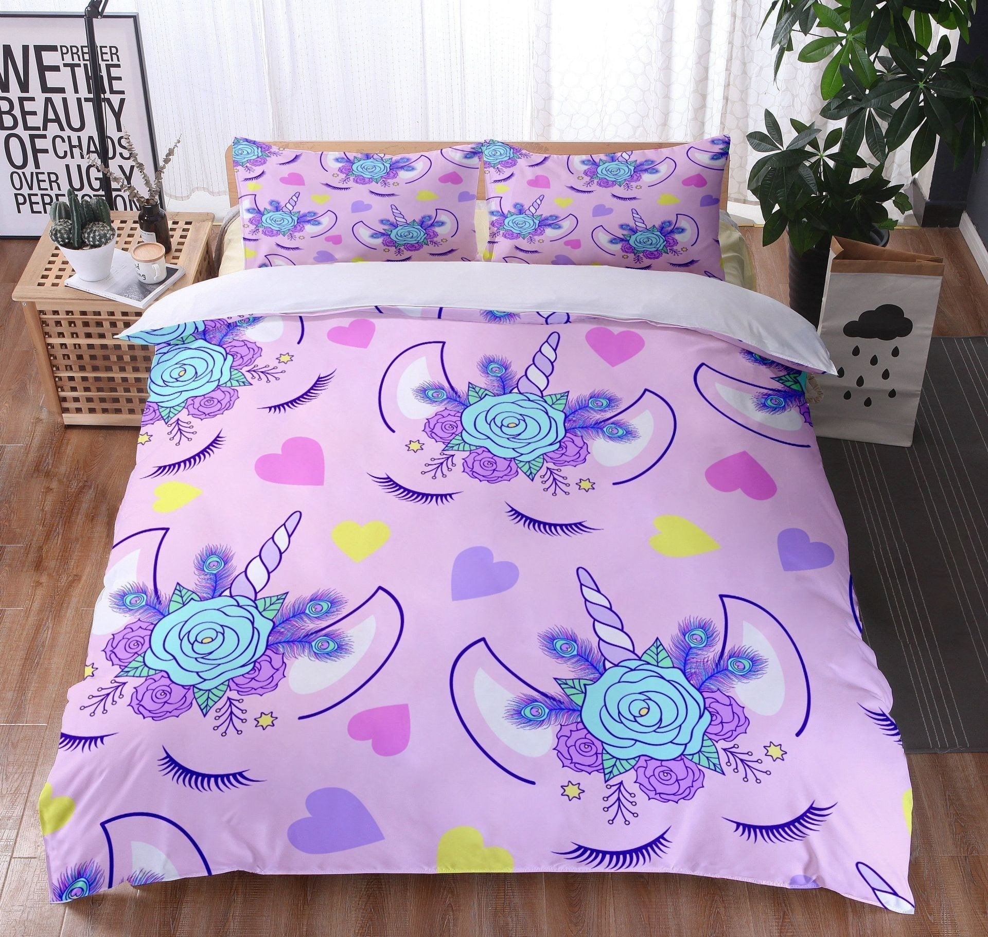 Unicorn Head Pink Duvet Cover