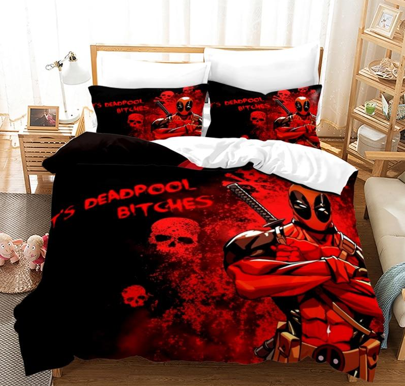 Red and Black Duvet Cover Deadpool Skulls