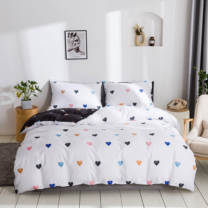 Scandinavian Duvet Cover White Multicolored Heart
