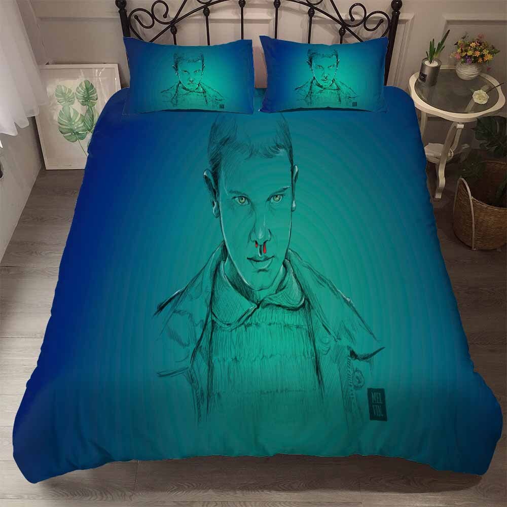 Duvet Cover Stranger Things Blue/Green Eleven Dessin