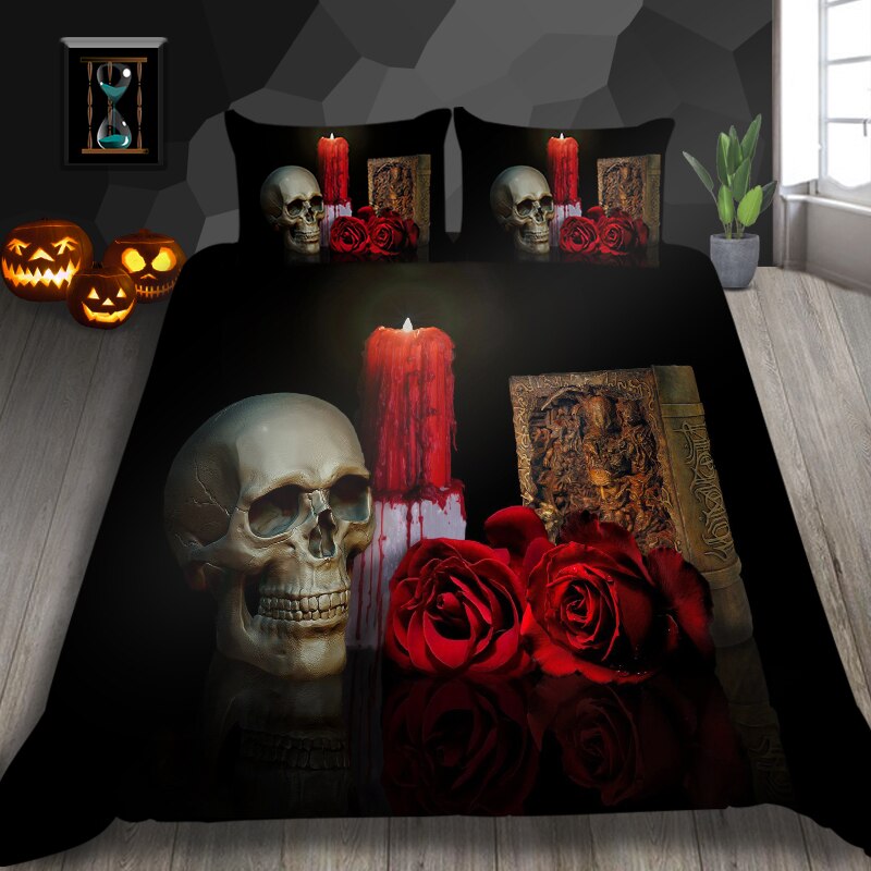Duvet Cover Skull, Red Rose and Candle