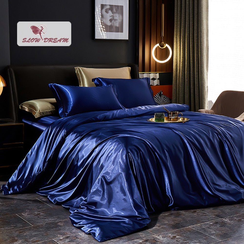 Navy Blue 100% Satin Duvet Cover