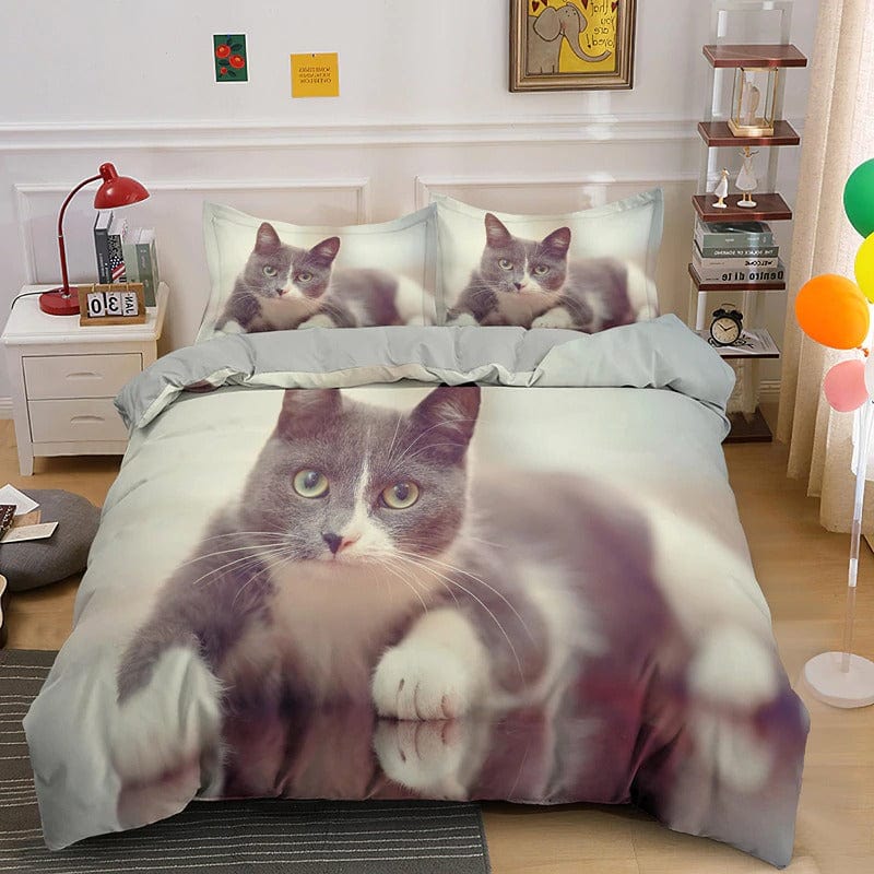 Duvet Cover 200x200 Gray and White Cat