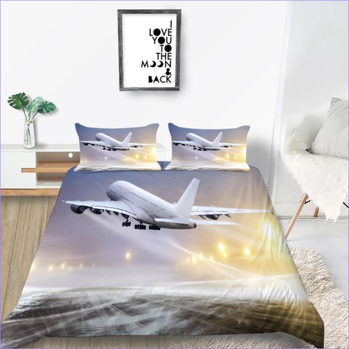 Airplane Winter Takeoff Duvet Cover