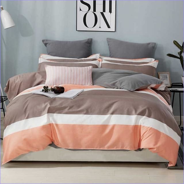 Taupe / Orange Stripes Duvet Cover