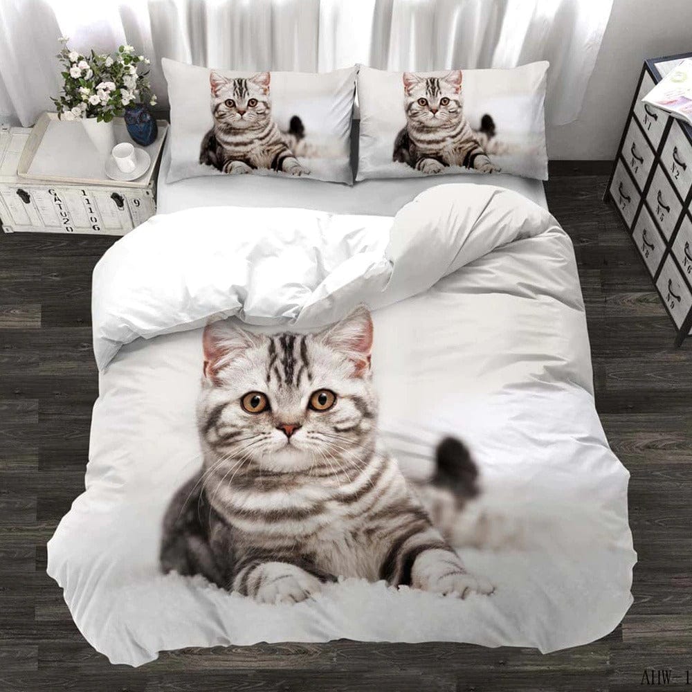 Cat White Double Duvet Cover