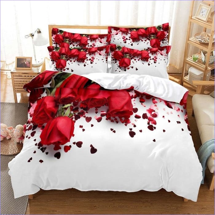 White Duvet Cover with Red Roses