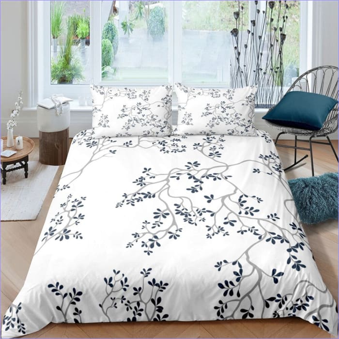 White Duvet Cover with Black Flowers