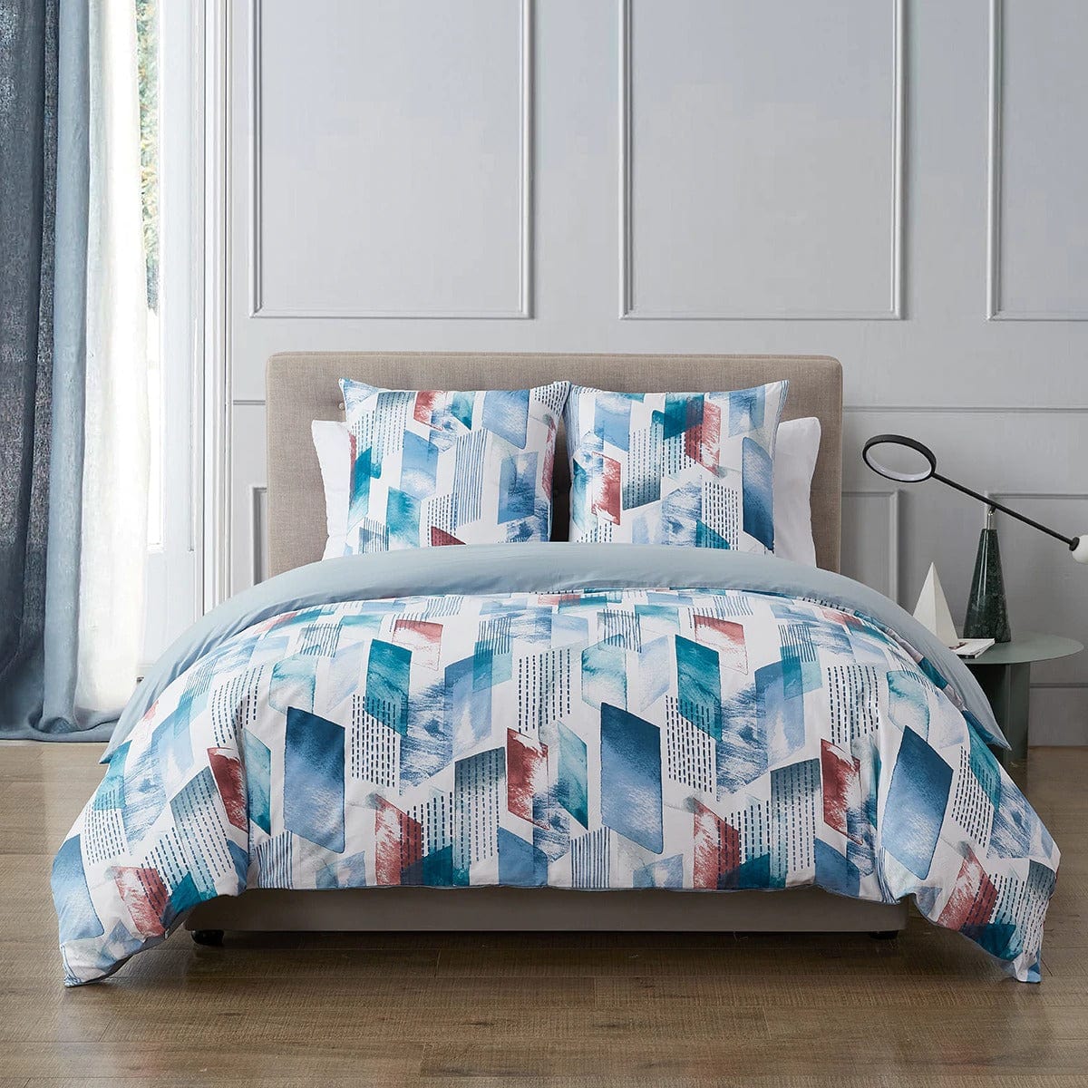 White and Teal Duvet Cover