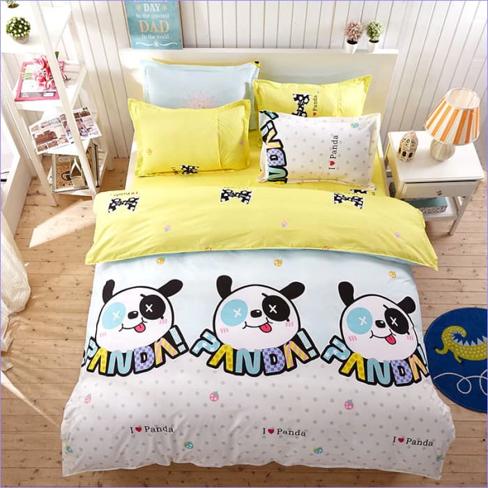 White and Yellow Duvet Cover I love Panda