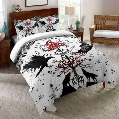 White and Black Viking Symbols Duvet Cover