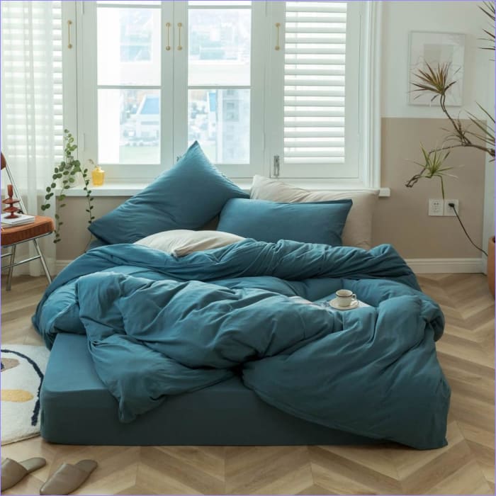 Plain duck blue duvet cover