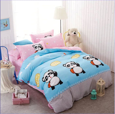 Blue and Pink Panda Love You Duvet Cover