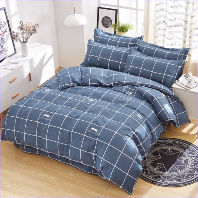 Duvet Cover Blue Checks and Mustache