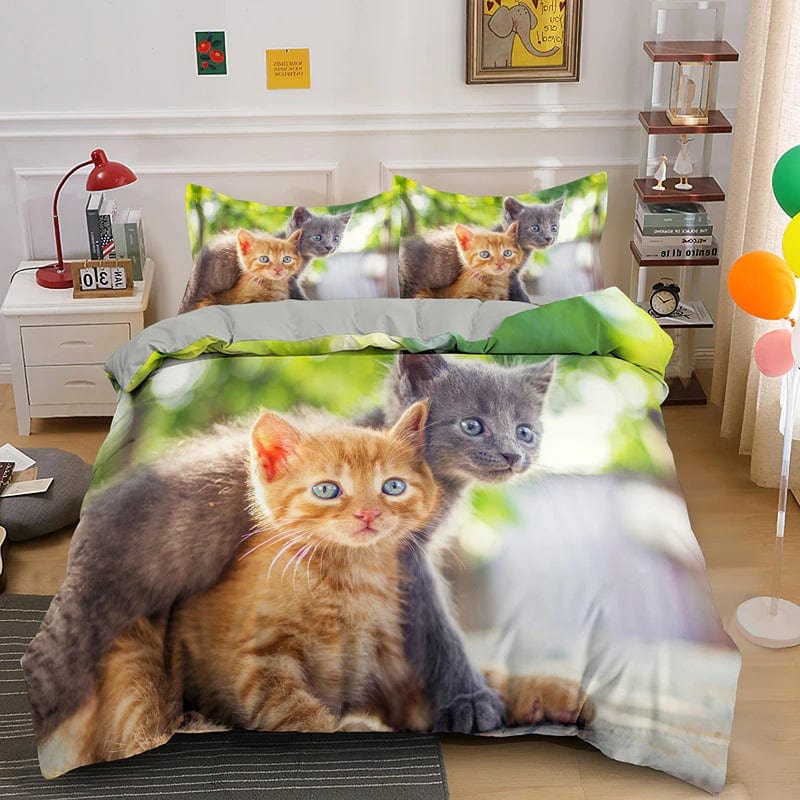 Red and Gray 3D Cat Duvet Cover