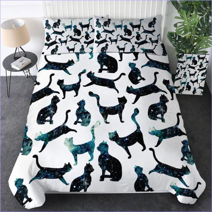 Starry Black Cat Duvet Cover