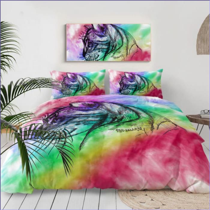 Rainbow Portrait Cat Duvet Cover